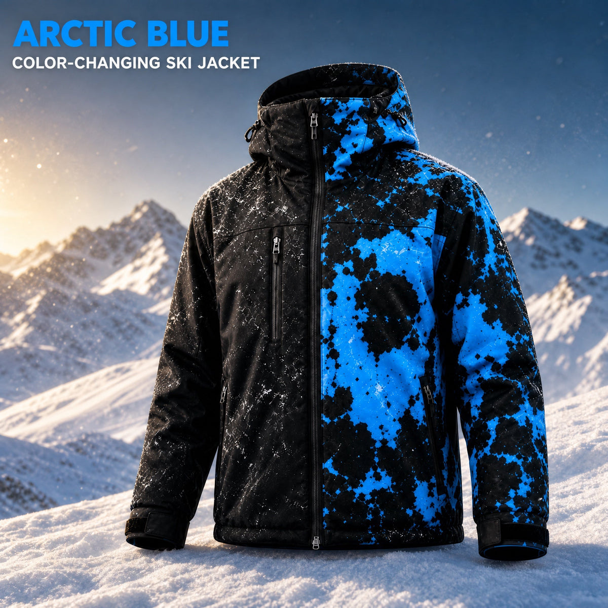 Coldsnap jacket in the Arctic Blue colourway, shown mid colour shift