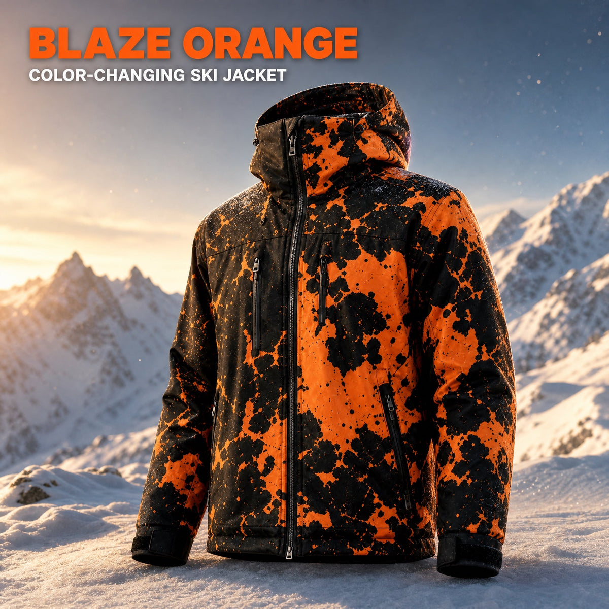 Coldsnap jacket in the Blaze Orange colourway, shown mid colour shift